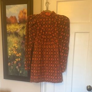 High-Neck Orange and Black Printed Mini Dress